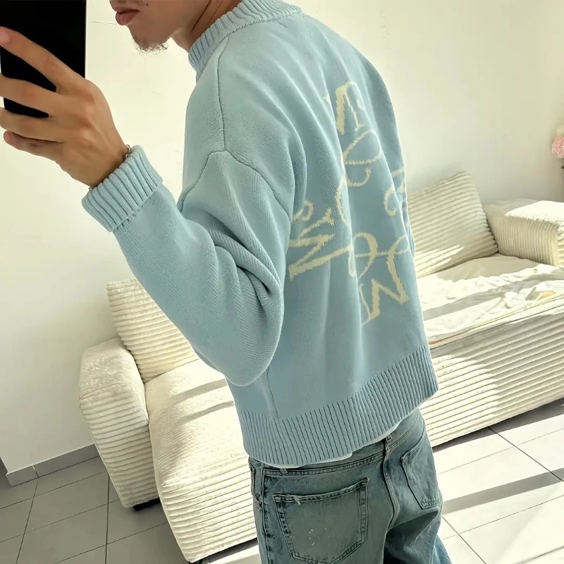 Mens Fashion Jumpers - Sweter Rajut Biru Langit Harajuku Y2K