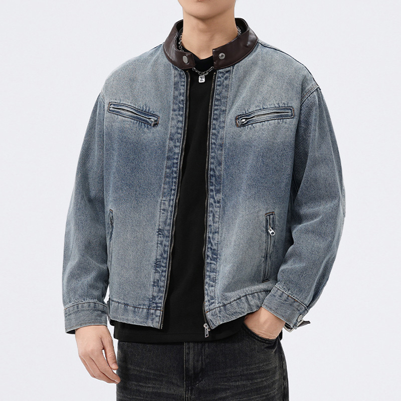 Men'S Fashion Leather Jacket - Jaket Denim Kerah Kulit Pria Fashion