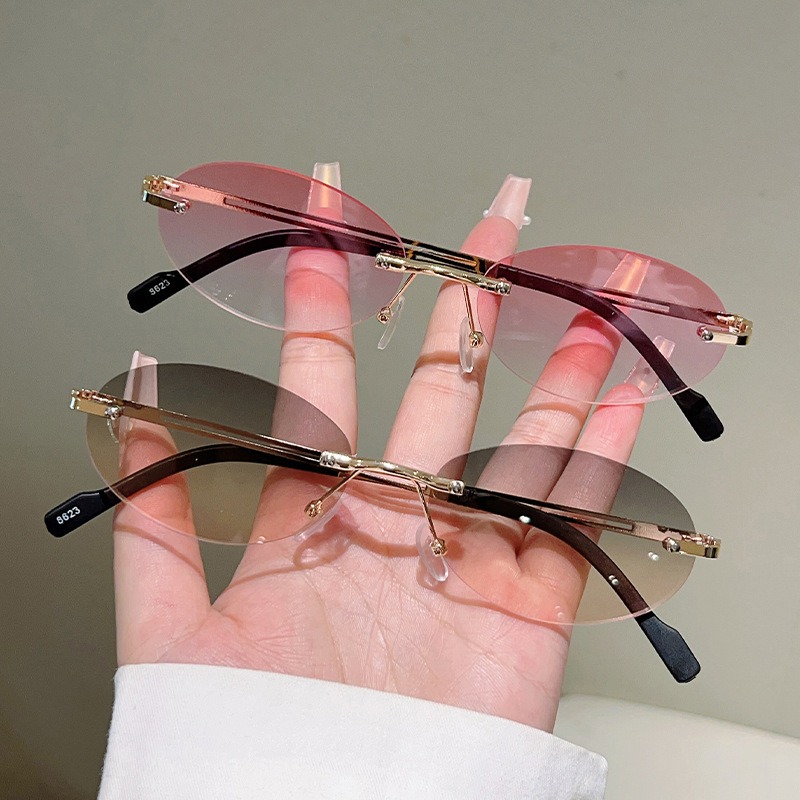 Men'S Fashion Rimless Glasses - Kacamata Hitam Oval Tanpa Bingkai Pria