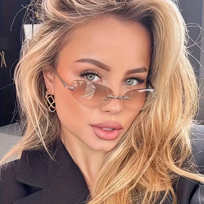 Men'S Fashion Rimless Glasses - Kacamata Hitam Oval Tanpa Bingkai Wanita
