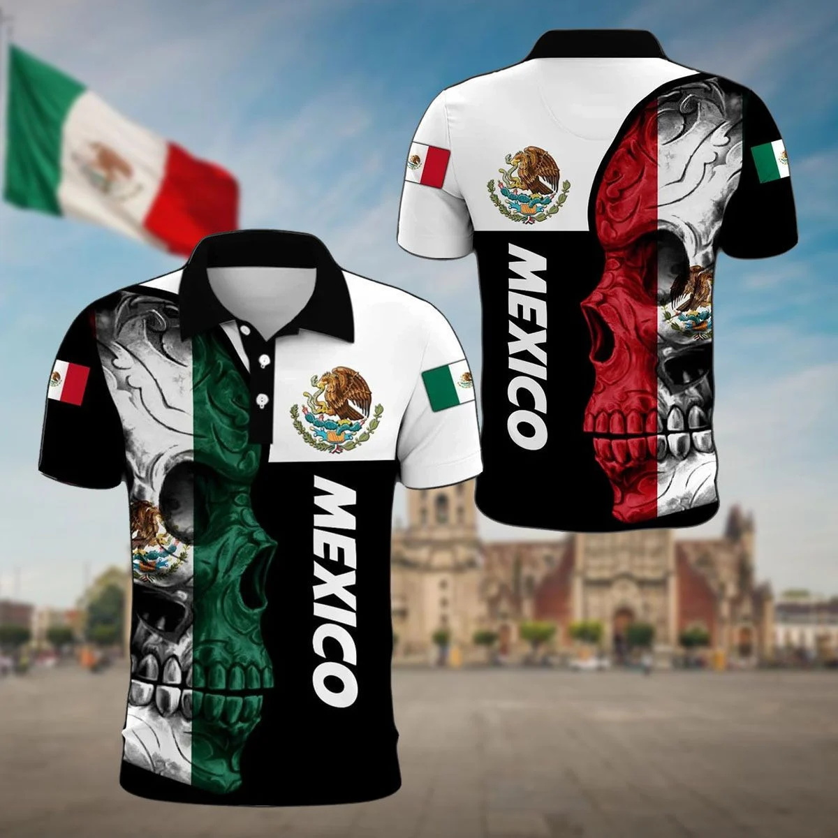 Mens Fashion Mexico - Meksiko Aztec Lambang & Tengkorak 3D