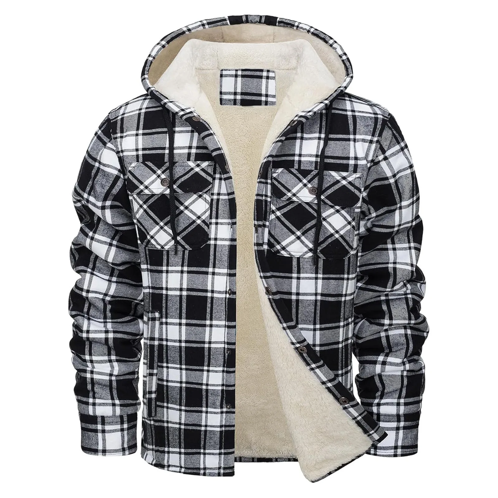 Sherpa Jacket Fleece - Jaket Berkerudung Flanel Hangat Tebal Mantel