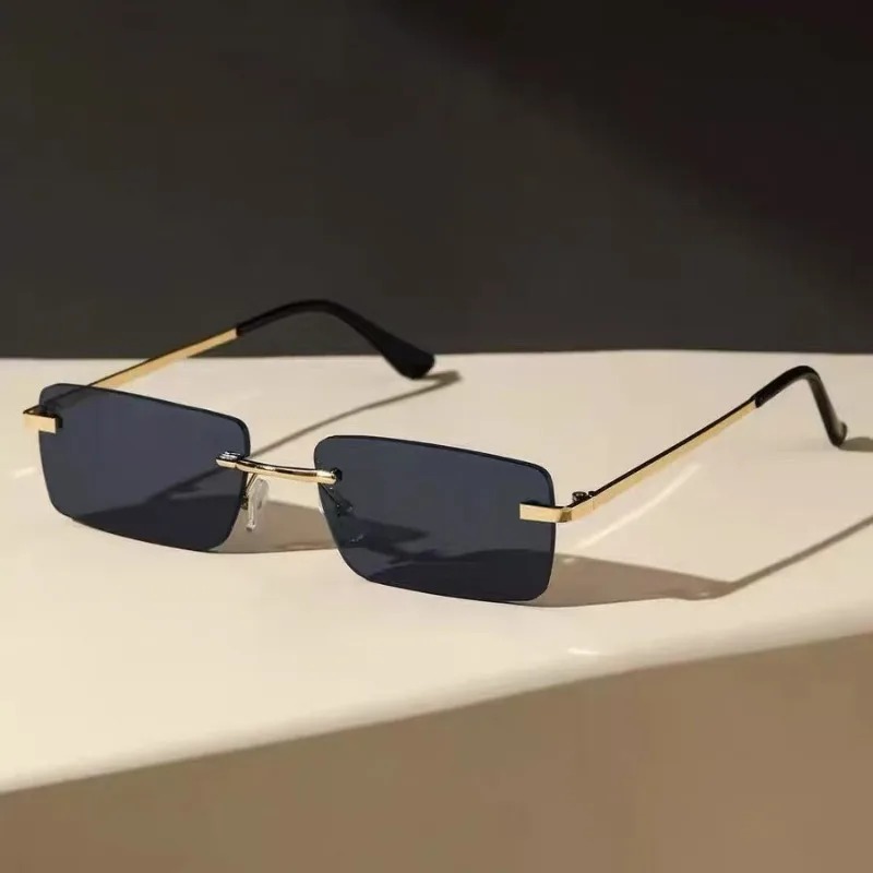 Men'S Fashion Rimless Glasses - Kacamata Hitam Tanpa Bingkai Persegi Logam