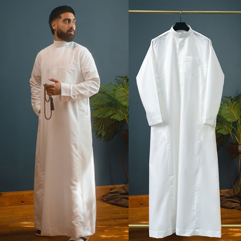 Dubai Men'S Fashion - Jubah Thobe Pria Muslim dengan Ritsleting,