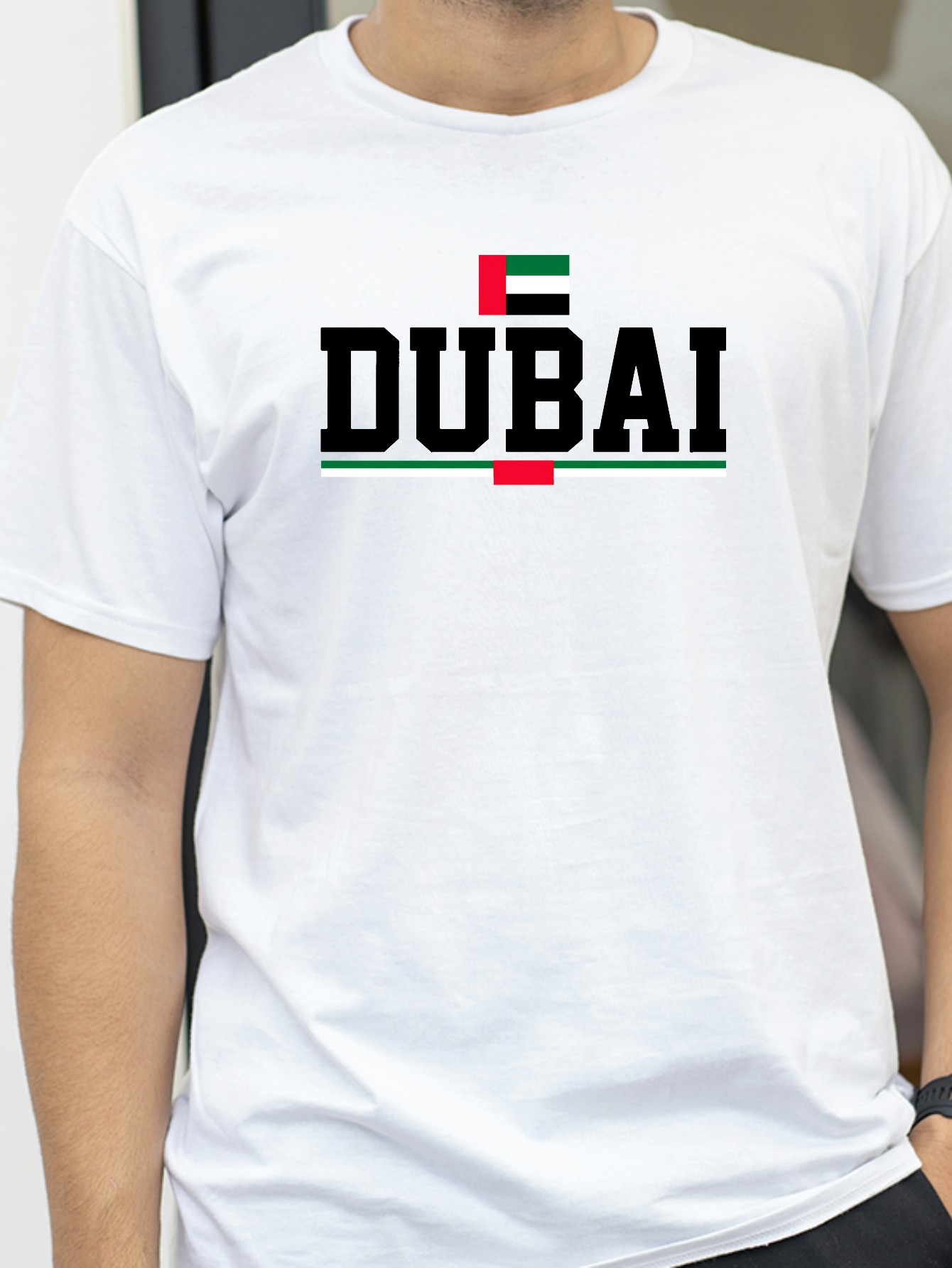 Dubai Men'S Fashion - Kaus Pola Geometris Bendera Uni Emirat