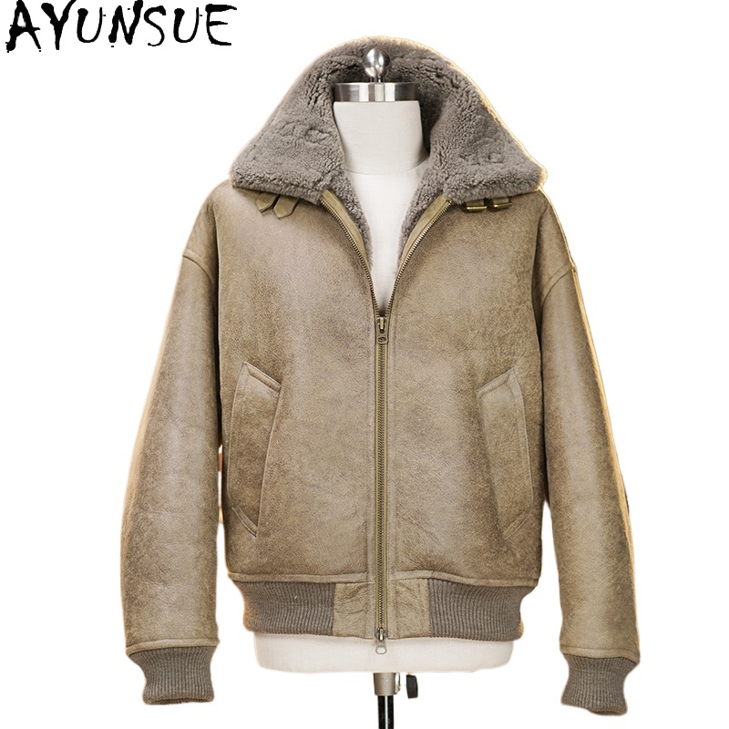 Men'S Fashion Leather Jacket - AYUNSUE Mantel Bulu Alami Kelas Atas