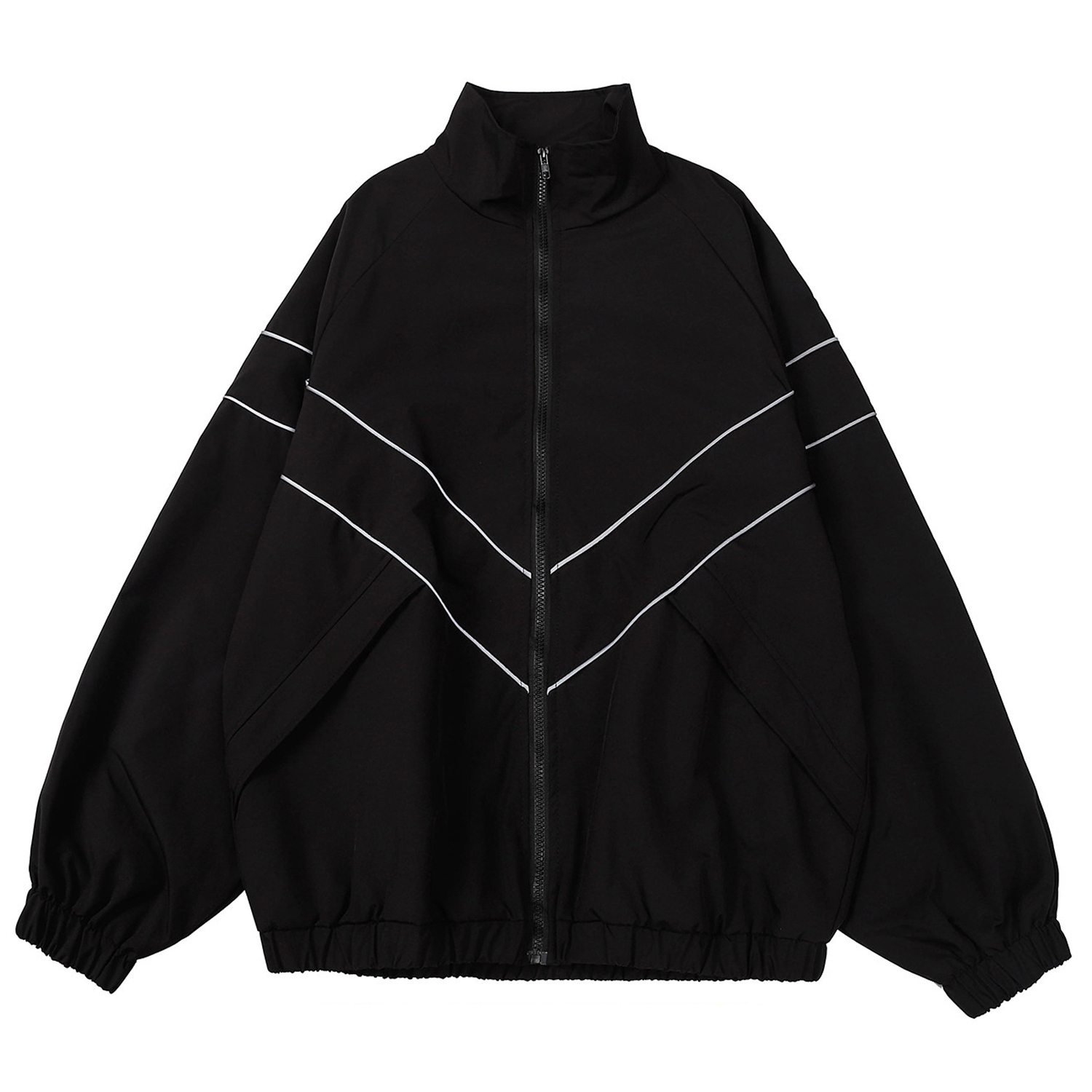 Sherpa Jacket Fleece - Jaket penahan angin reflektif bergaris pria,