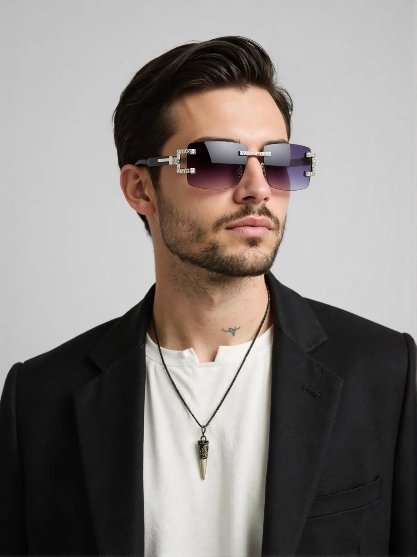 Men'S Fashion Rimless Glasses - Kacamata hitam modis retro kaki kayu