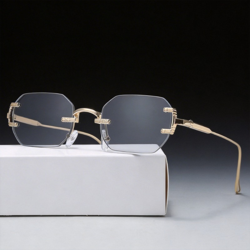 Men'S Fashion Rimless Glasses - Kacamata Hitam Tanpa Bingkai Bentuk Persegi