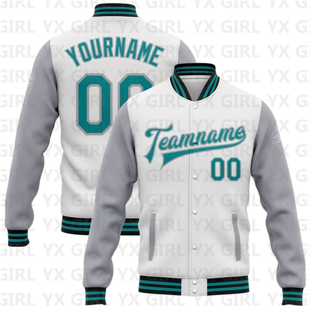 Varsity Jacket Letterman - Kustom putih Teal abu-hitam Bomber penuh