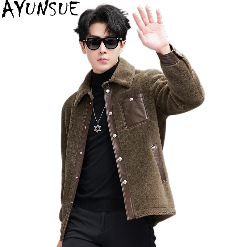 Men'S Fashion Leather Jacket - AYUNSUE 100% Mantel Wol untuk Pria