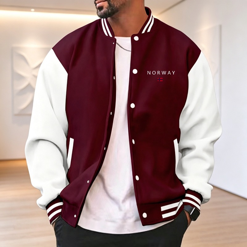 Varsity Jacket Letterman - Jaket Varsity Pria Warna Merah Anggur