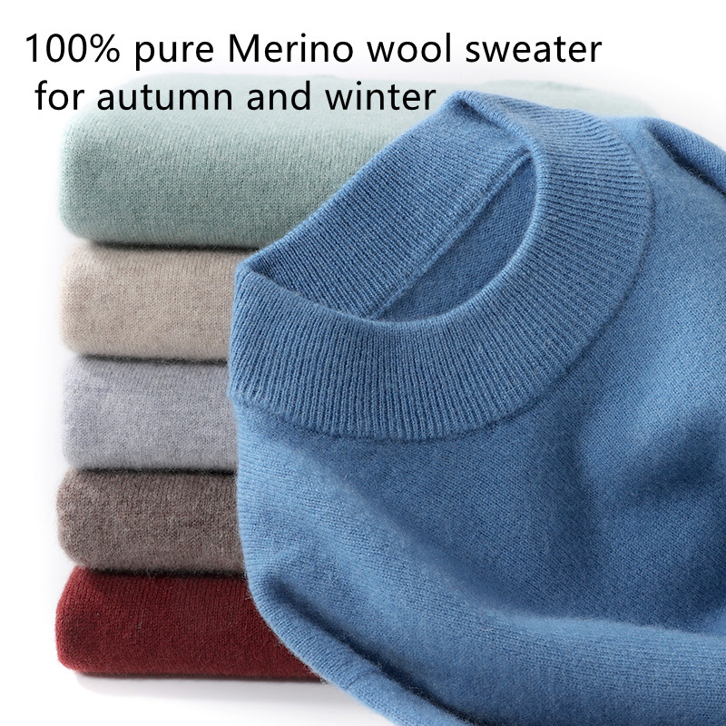 Mens Fashion Jumpers - 100% Wol Merino Murni Sweater Pria
