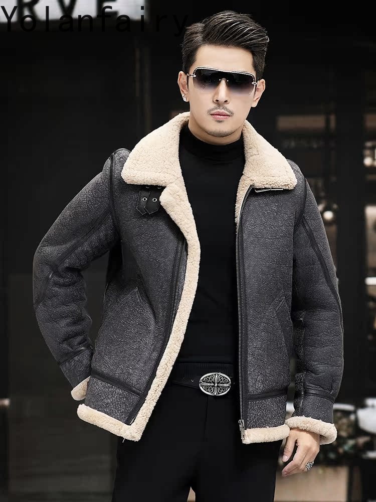 YOLANFAIRY Jaket Kulit Asli un - Men'S Fashion Leather Jacket ulasan dan harga