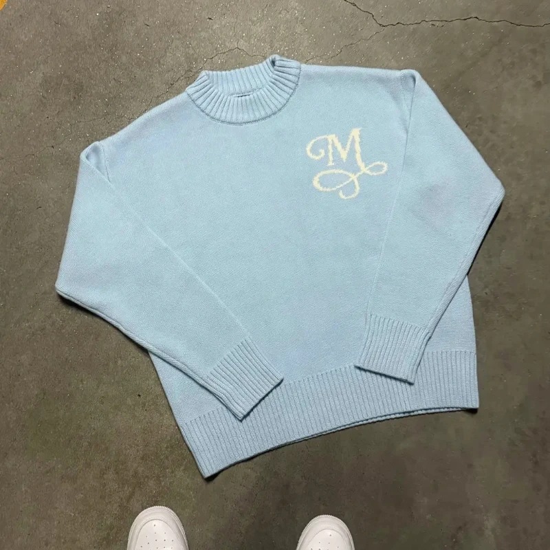 Sweter Rajut Biru Langit Haraj - Mens Fashion Jumpers ulasan dan harga