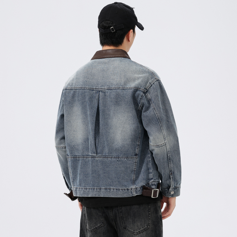 Jaket Denim Kerah Kulit Pria F - Men'S Fashion Leather Jacket ulasan dan harga