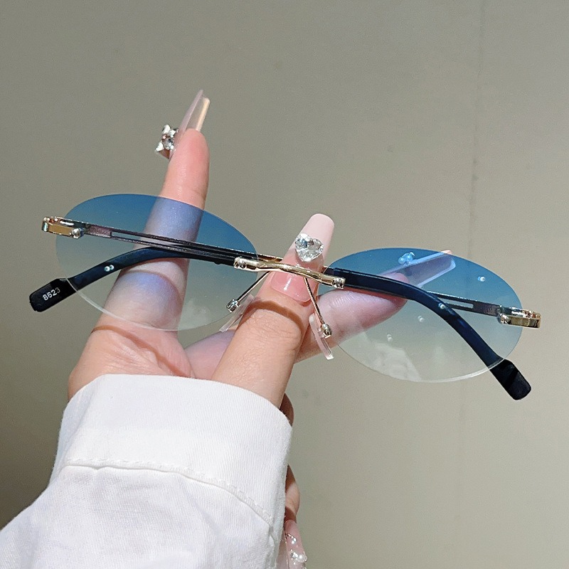 Kacamata Hitam Oval Tanpa Bing - Men'S Fashion Rimless Glasses ulasan dan harga