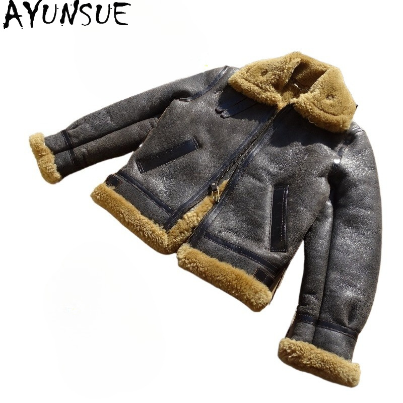 AYUNSUE Mantel Bulu Wol Alami  - Men'S Fashion Leather Jacket ulasan dan harga