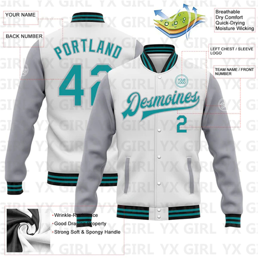 Kustom putih Teal abu-hitam Bo - Varsity Jacket Letterman ulasan dan harga