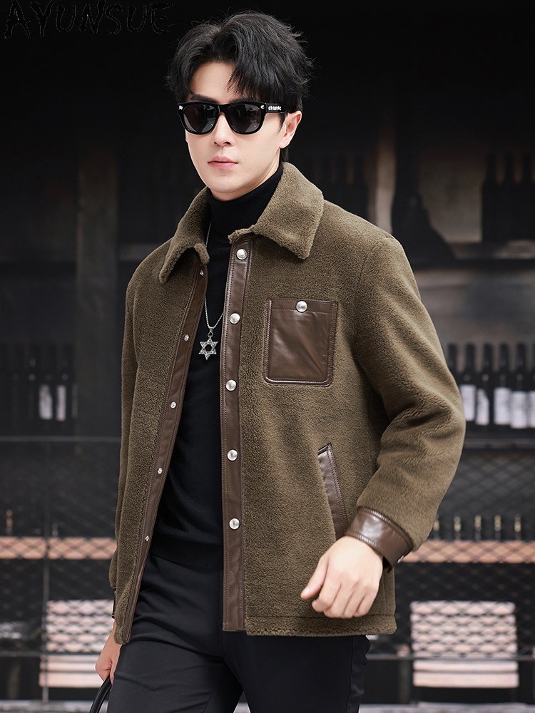 AYUNSUE 100% Mantel Wol untuk  - Men'S Fashion Leather Jacket ulasan dan harga