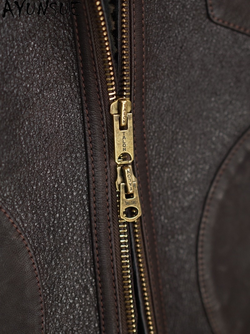 AYUNSUE 100% Mantel Bulu Alami - Men'S Fashion Leather Jacket ulasan dan harga
